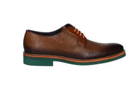 Blucher Piel Cuero Grabado Cordones Naranja Piso Verde