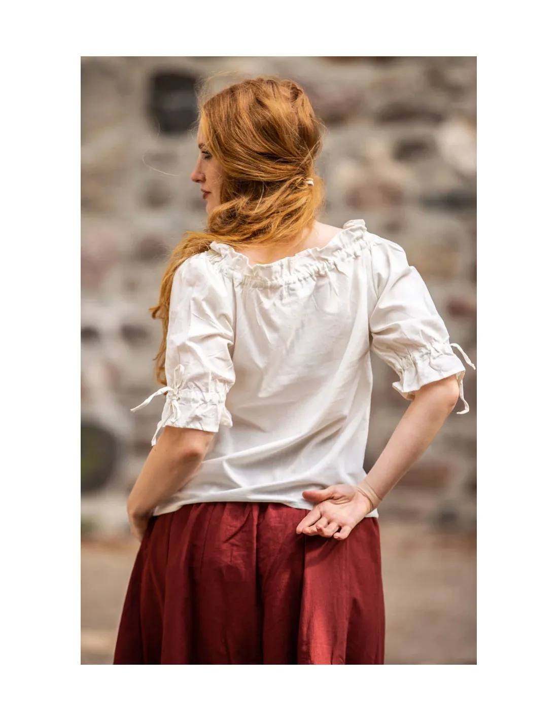 Blusa medieval para mujer modelo Vera, blanco natural