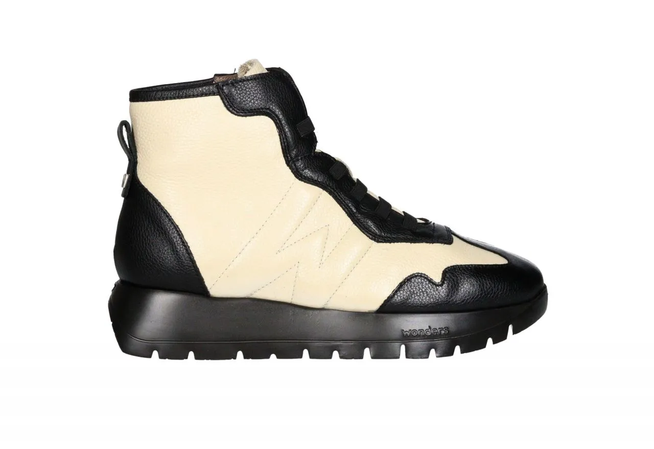 Botin Cordon Elastico Piel Negro/beig Piso Goma