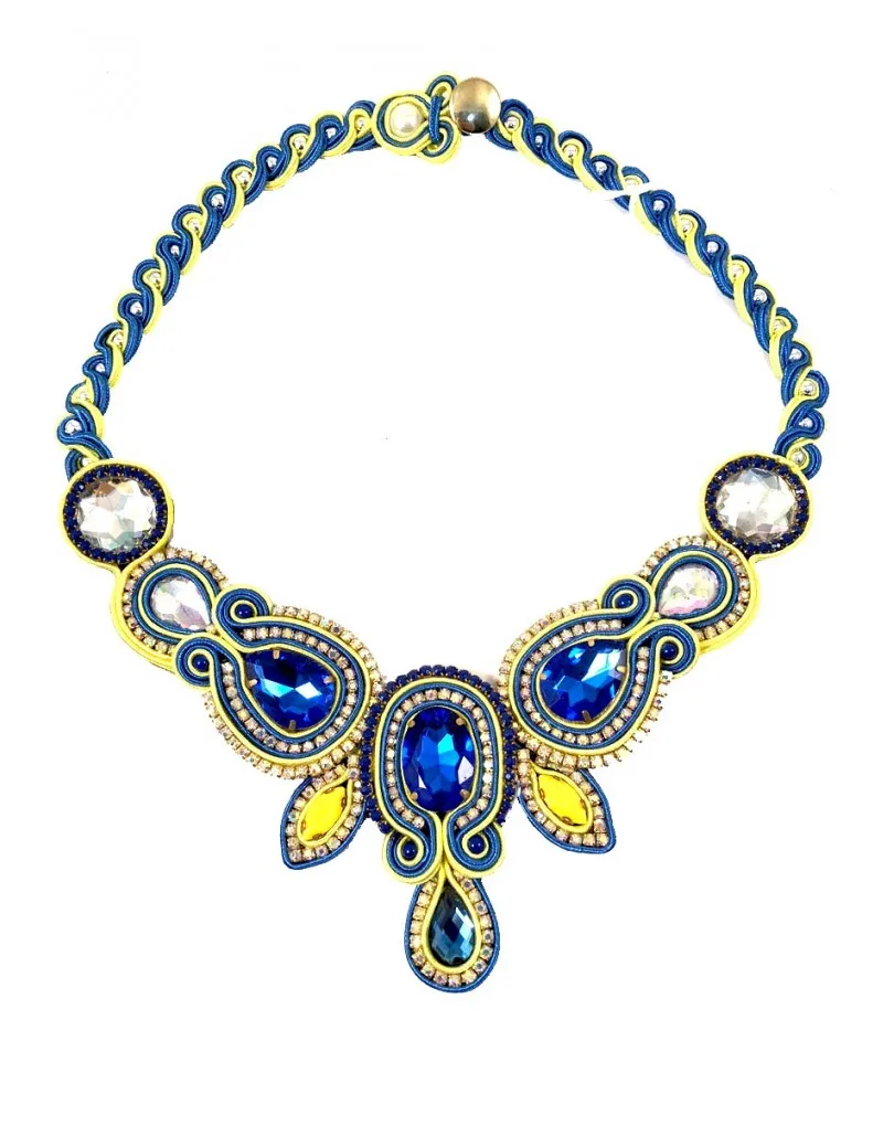 COLLARES MUJER CORTOS AZULES Y AMARILLOS PARA TU VESTIDO