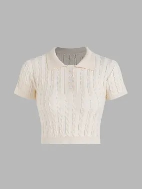 Crop Top Polo de Punto Acanalado Liso