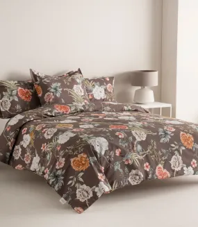 Funda Nórdica Reversible Percal 200h Cama 150 - Flores Japonesas Marrón