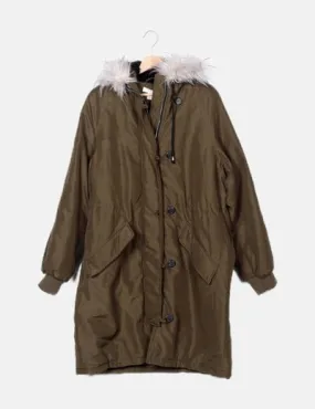 H&M Parka verde capucha ribete pelo