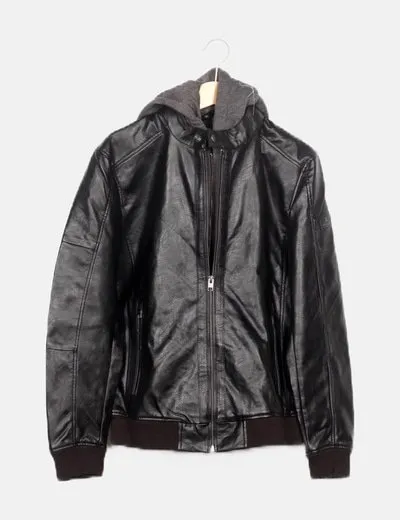 Jack & Jones Chaqueta biker negra capucha