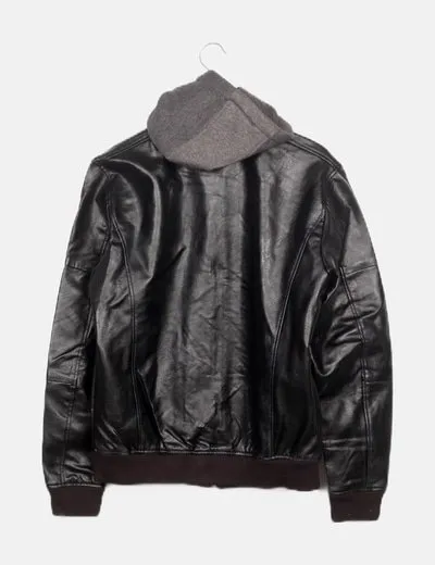 Jack & Jones Chaqueta biker negra capucha