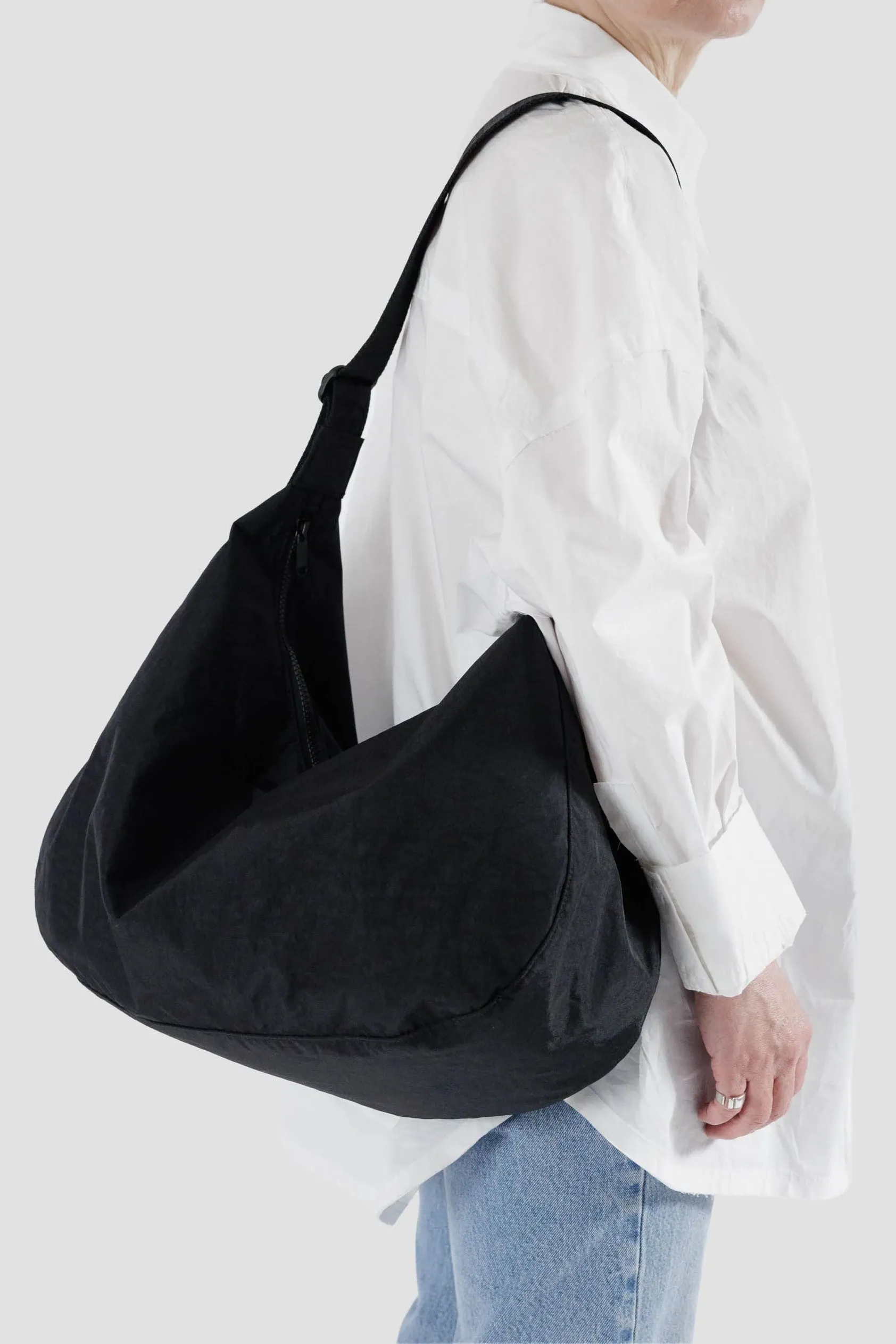 Large Nylon Crescent Bag in Black