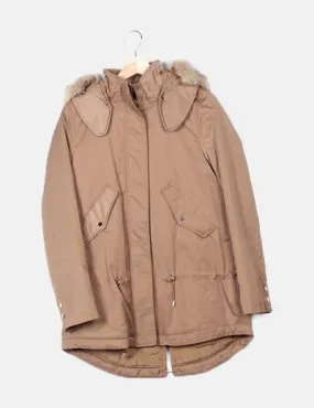 Mango Parka beige pelo capucha