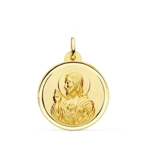 Medalla Corazón de Jesús Oro 18K 28 mm Bisel