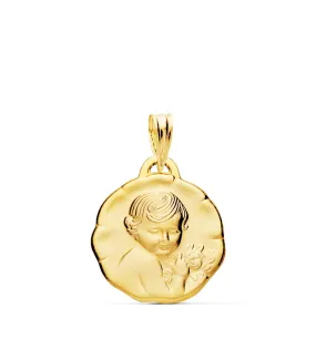 Medalla Dulce Niño de la flor Oro 18k 17mm