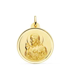 Médaille Sacré-Coeur de Jésus 18 Carats 30 mm Bisel