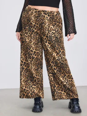 Pantalón Ancho de Tiro Medio con Bolsillo de Leopardo Curvy