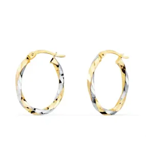 Pendientes Aros Oro Trenzados Oval Bicolor 20 x 18 mm.