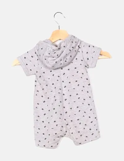 Smiley baby Pijama corto gris print con capucha