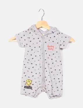 Smiley baby Pijama corto gris print con capucha