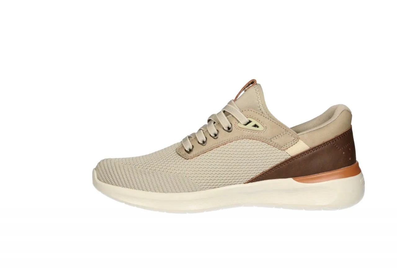 Sneaker Nylon Taupe Cordon Elastico Talon Marron Piso Goma