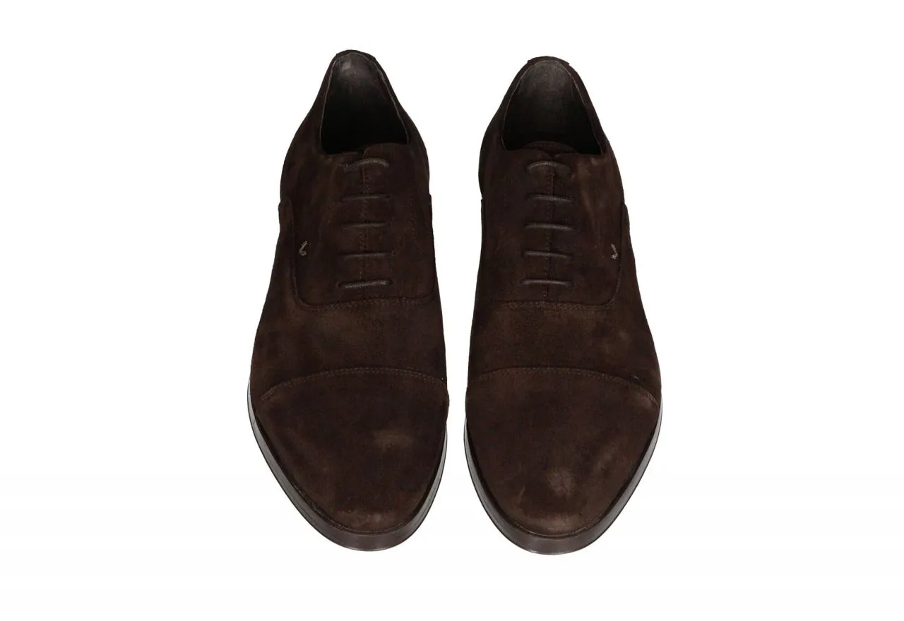 Zapato Cordon Nobuck Marron Punta Cortada Piso Goma