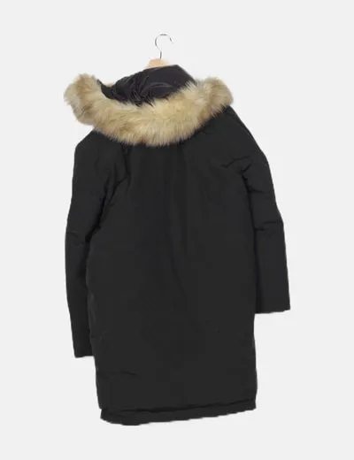 Zara Plumifero negro pelo capucha