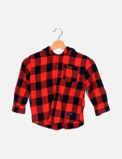 Zara Sobrecamisa roja cuadros capucha